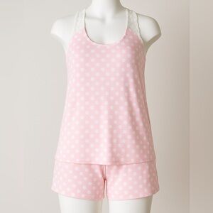 Rene Rofe Large Pink and White Polka Dot Pajama Set Tank top Shorts super soft